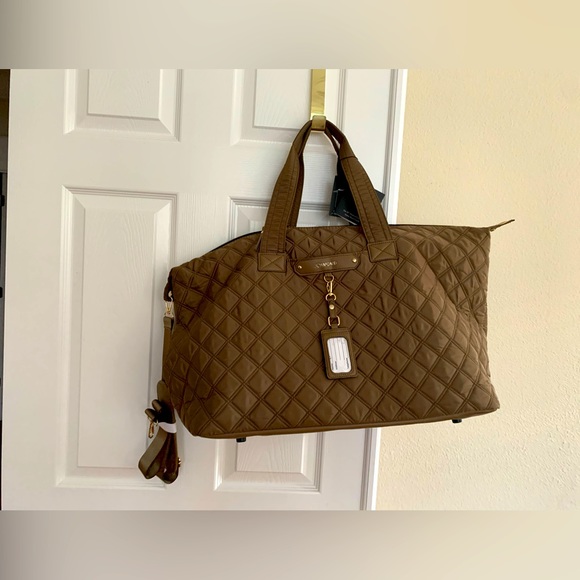 Joan & David Bags Nwt Joan David Brown Quilted Nylon Duffel Bag Zip